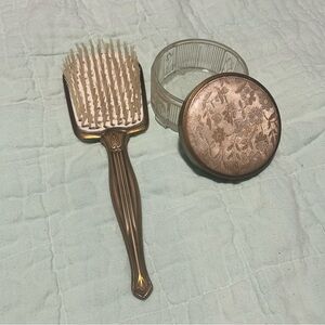 Vintage 1950s Brush and Powder Jar Container Vanity Cottage Core Victorian Set